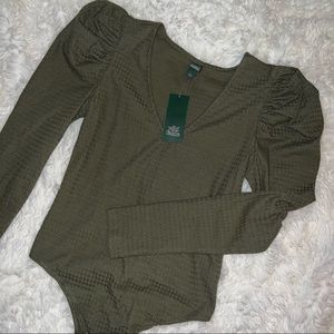 Green Ribbed Bodysuit